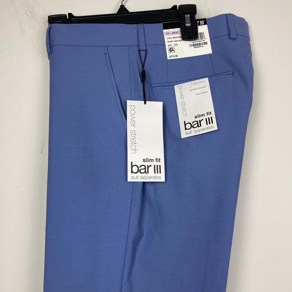 Bar III‎ Mens Slim fit Dress Pants 32Wx32L Blue Solid Wool Blend E111699 - Picture 5 of 11